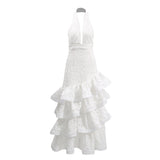 Muse Heavy Industry Embroidered Lotus Leaf Dress 2025 New Women's Summer Hanging Neck Recealing Back Dress