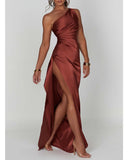 Fashion Irregular Sleeve Slanted Shoulder High-End Evening Dress HZ0628