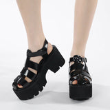 New Round Head Pine Bottom Strapped Hollow Leisure Thick Summer Thick Heel Soft-Soled Sandals High Quality Shoes