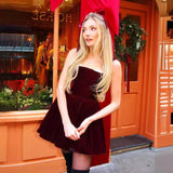 Christmas Party Dress Word-In-Letters With Sling Skirt Gold Velvet Dress
