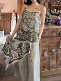 New Flat Print Bump Color Beaded Sling Sling T-Shirt Holiday Bohemian Style Design Top