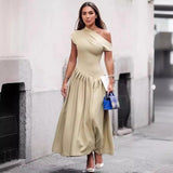 Women's Summer Round Neck Short Sleeve Splicing Irregular Pressure High-Waisted Skirt