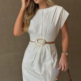 Retro Minimalist And Elegant Collar Solid Dress In Autumn 2024