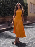 Summer New Fashion Sleeveless Round Collar Simple Comfortable Fan Flute Dress