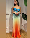 New Summer Gradient Hanging Neck Fold Fashion Dress Ladies Beach Holiday Dress