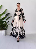 Summer Summer V-Neck Button Black And White Printed Dress