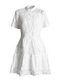 Retro Court Style Dress 2025 Spring New Heavy Industry Court Wind Hollow Waist Short Dress Woman