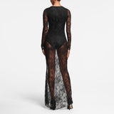 Women's Deep V Lace Splicing Line Bottom Sexy Long Dress DJPT
