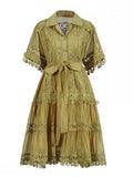 Temperament Vintage Short Dress 2025 Summer New Collar Embroidered Hollow Lace Dress Dress Woman