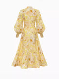 Autumn And Winter New Australian Tide Brand Retro Court Lantern Sleeve Single Buckle Floral Open Shirt Long Dress