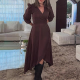 Women's Autumn V-Neck Long-Sleeved Collar With Irregular Dress