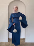 2024 New Waist-Skinny Trumpet Sleeve Solid Color Temperament Dress Woman