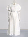 And Temperament Dress 2025 Summer New Lead Flower Sleeve Single Buckle Belt Dress Dress Woman