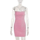 Autumn 2025 New Style Temperament Sexy Shiny Back Tied With Mini Dress Woman DJPT