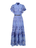 Atmosphere Long Dress 2025 New High-End Collar Embroidery Hollow Waist Fashion Dress Women's Summer