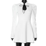 Women's Collar Bubble Sleeve Tie Bumping Waist A Elegant Skirt DJPT