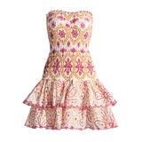 Summer New Sexy Smear Embroidery Hollow Lotus Leafy Dress To Collect Waist Thin Print Slim Dress