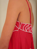 Sensense Fish-Shaped Three-Dimensional Embroidery Chest Pressure Folded Red Sling Dress 2024 Spring And Summer New