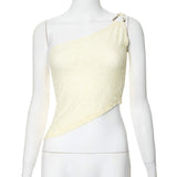 Women's Clothing 2024 New Solid Color Lud Asymmetric Collar Top DJPT