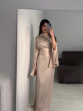 2024 New Court Feng Sleeve Dress With Half-High Collar Long-Sleeved Dress