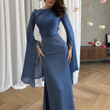 And Autumn 2024 Solid Color Splicing Big Swing Sleeve Collar Body Repair Dress Dress