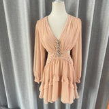South Oil Flower Diamond Luo Waist Deep V Dress Gentle Flowing Short Dress 2024 New