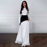 2025 New Solid Color Long-Sleeved Collar Splicing Body-Body-Suited And Hip Dress