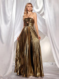 Women's Clothing Hanging Neck Dress Sexy Evening Dress Forked Sleeveless Gold Showback 8110 HZ0628
