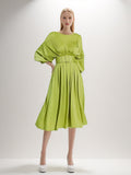 French Style Dress 2025 Summer New Round Collar Collar With Shoulder Sleeve Texture Waist Dress Dress Dress Woman