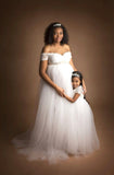 Women's Short-Sleeved Lace Splicing Mesh Pregnant Woman'stail Dress Photo Dress 1223 Maternity