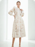 Elegant Temperament Style Dress 2025 Spring New Heavy Industry Embroidered Lantern Sleeve With Dress Dress Woman