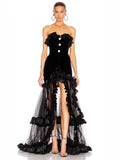 Summer Tide Brand Goddess Personality Design Sexy Wrapped Chest High Open Fork Mesh Tug On The Floor Dress Dress