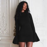 Women's Autumn Long Bubble Sleeves Elegant Wind Bag Hip Skirt DJPT