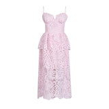 Elegant Wind-Sling Dress 2025 Spring Hollow Embroidered Water-Soluble Flower High-Waisted Bra Dress Female