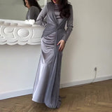 Women's New Autumn Collar Collar Overlapping Design Dress Dress High-Rise Collar With Long Skirt