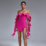 Sexy Shoulder Lotus Leaf Side With Chest Banded Dress Party Party Party Dress