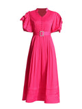 And Temperament Dress 2025 Summer New Lead Flower Sleeve Single Buckle Belt Dress Dress Woman