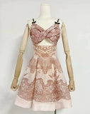 Women's Dress 2025 Spring New Women's Dress Slings Breasts Printed Waist Lotus Leaf Side Short Skirt