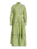Summer New Fashion Collar Embroidered Water-Soluble Flower Hollow Shirt + Strapping Rope Skirt Dress Suit Woman