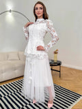 Court Style Lace Jed Flower Splicing Butterfly Decoration Skinny Coat + Mesh Dress