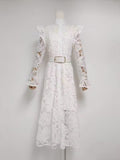 Water-Soluble Lace Dress 2025 Spring Temperament Embroidery Empty Belt With White Dress Dress