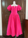 Red Dress 2025 Summer Banquet Sexy Out-Shoulder Bubble Sleeve Short-Sleeved Waist Dress Dress