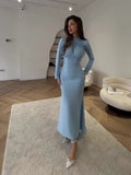 2024 Fashion Temperament Long Sleeves Rolled Forked Irregular Dress Dress Woman