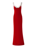 Shuxin's French Elegant Temperament V Collar Lace Tight Long Red Sling Dress Woman 2025