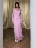 Women's Clothing In The Autumn Of 2024 Solid Color Round Collars Thin Slings Long Skirts Two Sets