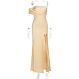 Spring 2025 New Temperament Sexy Single Sleeves Shoulder High Open Skirt DJPT