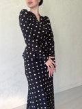 Chic French Wave Dot Dress Temperament V-Necked Hip Dress Tice With Waist Display Skinny Bottom Skirt