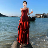 Summer New Lotus Leaf Side Hanging Dress Birthday Party Dress Dress Holiday Beach Dress