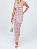 Broken Flower Holiday Sling Skirt Sexy Hottie Show Back Dress V Collar Body Hip Dress Summer HZ0628