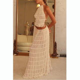 Women's New Sleeveless Hanging Neck Top Half Dress Two Sets HZ0628
